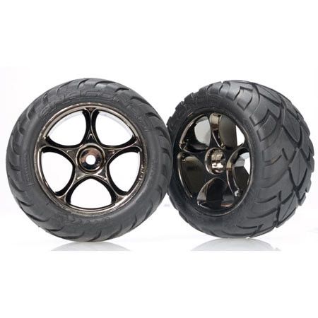 Traxxas 2478A Rear Tracer 2.2 Black Chrome Wheels with Anaconda 2.2 Tires (2)