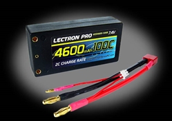 Lectron Pro 4600mAh 2S 7.4V 100C Shorty LiPo Pack - Deans Connector