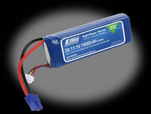 E-flite 1800mAh 11.1V Triple Cell 3S 30C LiPoly Pack, 13g wire, EC3