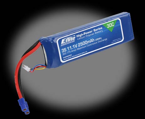 E-flite 2500mAh 11.1V Triple Cell 3S 30C LiPoly Pack, 12g wire, EC3