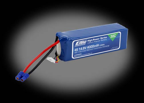 E-flite 4000mAh 14.8V Quad Cell 4S 30C LiPoly Pack,12g EC3