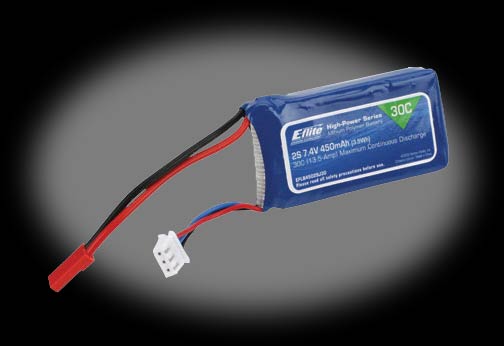 E-Flite 450mAh 7.4V Double Cell 2S 30C LiPoly Pack, 18g JST