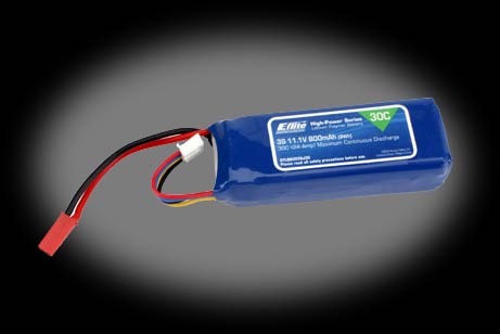 E-flite 800mAh 11.1V Triple Cell 3S 30C LiPoly Pack, JST