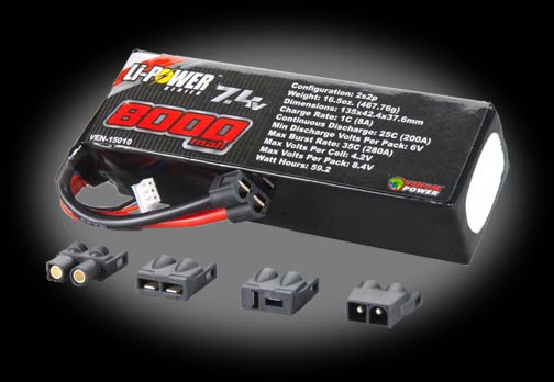 Venom 8000mAh 7.4V 2S2P 20C LiPo Pack - Universal Connector