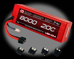 Venom 8000mAh 7.4V Double Cell 2S 20C Hard Case LiPo Pack - Universal Connector